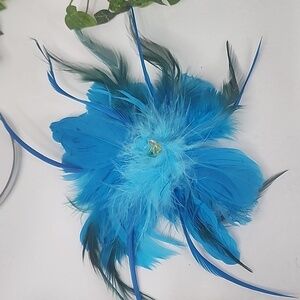 Turquoise Blue Feather Plume Brooch Pin Hairclip